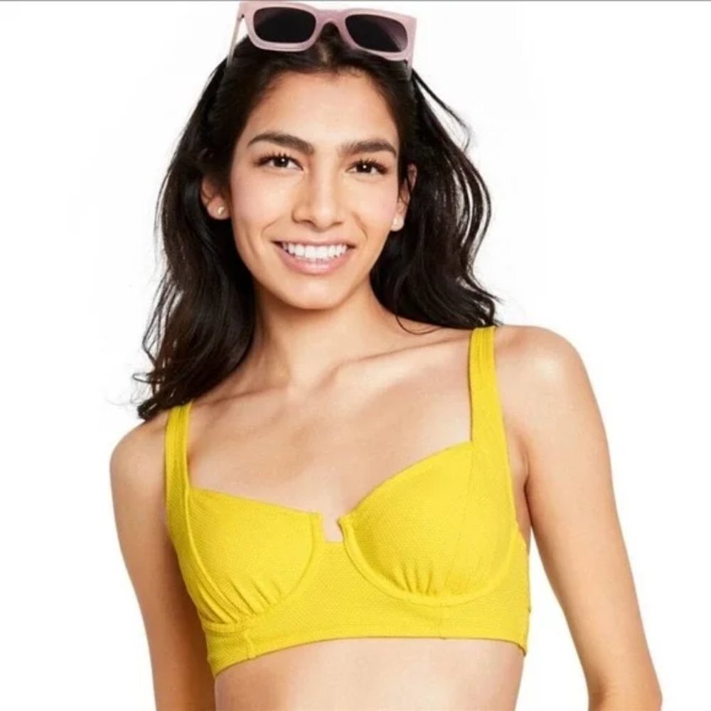 Stoney Clover Lane Womens Bikini Top XS Yellow Underwire Swim Top